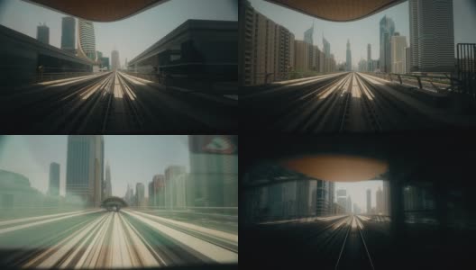 阿联酋迪拜的地铁。FPV POV在快速驱动运动。模糊运动的无人驾驶地铁。阿联酋未来城市的天际线。长曝光延时，延时，延时，迪拜地铁。hyperlapse隧道高清在线视频素材下载