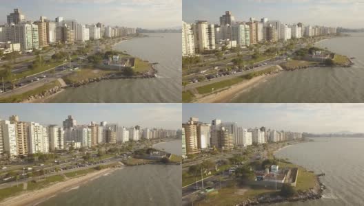 天线侧Pan北贝拉马尔市中心Florianópolis巴西建筑(无人机- 4K)高清在线视频素材下载