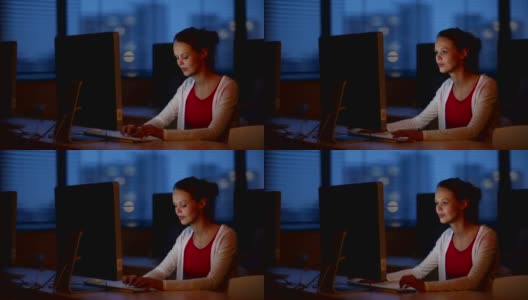 在计算机教室工作的年轻女学生高清在线视频素材下载