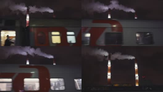 列车在夜间经过工厂高清在线视频素材下载