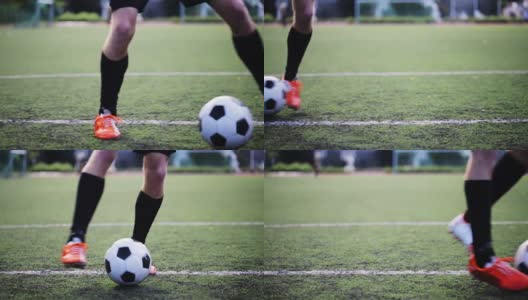 足球运动员在场上踢球高清在线视频素材下载