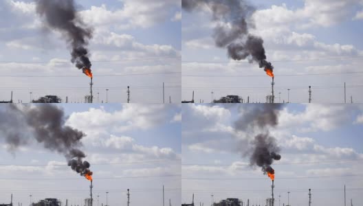 冒烟的气体火炬。环境污染。油田上的火炬系统高清在线视频素材下载