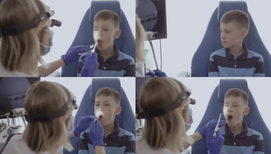 医生用耳鼻喉镜检查儿童喉咙高清在线视频素材下载