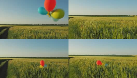 气球爆炸。麦田里气球的爆炸高清在线视频素材下载