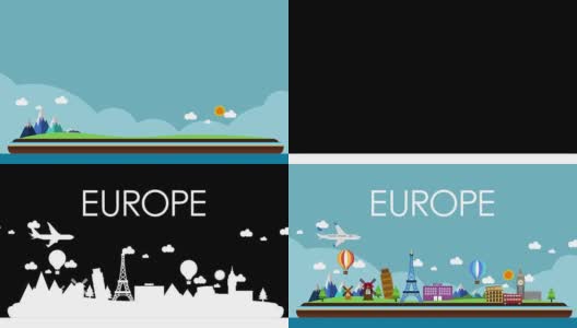 世界地图，欧洲旅行。旅游，插图动画，度假。高清在线视频素材下载