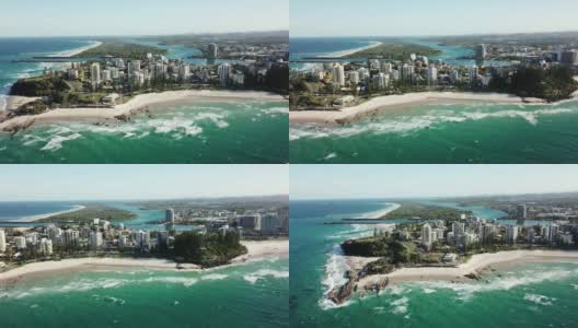 航拍的Snapper岩石海滩，黄金海岸，昆士兰，澳大利亚高清在线视频素材下载