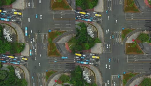 白天时间深圳市区交通街道十字路口高空俯视图4k中国高清在线视频素材下载