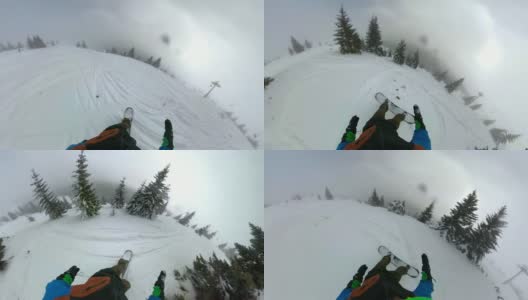 熟练的滑雪板骑在新鲜的粉末雪高清在线视频素材下载