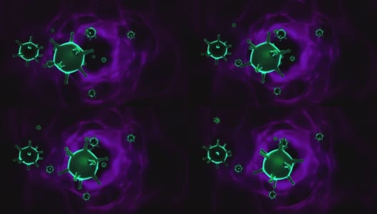 4 k。3D动画病毒细胞微观。冠状病毒的概念。高清在线视频素材下载