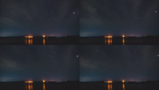 延时:恒星轨迹星系宇宙移动在当地湖泊夜晚高清在线视频素材下载