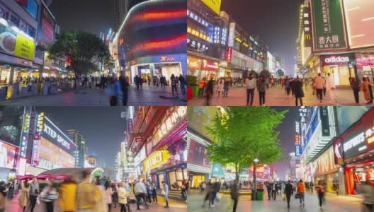 长沙市市中心著名的步行街夜景，时间跨度4k中国高清在线视频素材下载