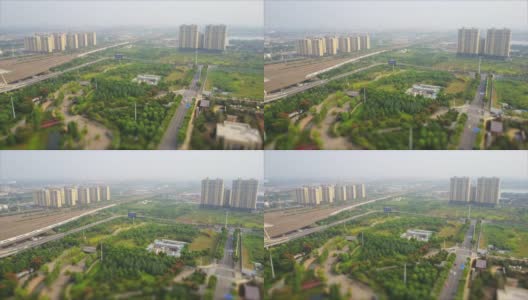 晴天武汉城市交通道路航拍全景4k倾斜转移中国高清在线视频素材下载