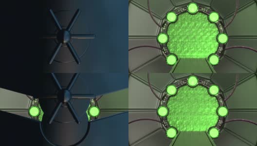 铁舱口打开宇宙飞船景观的全景场景。3d抽象背景科幻走廊与门户。未来技术抽象VJ技术标题和背景。高清在线视频素材下载