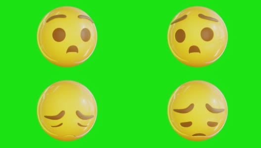 动画悲伤emoji。表情符号股票视频。3 d渲染。无缝loopable。孤立的背景绿色屏幕。高清在线视频素材下载