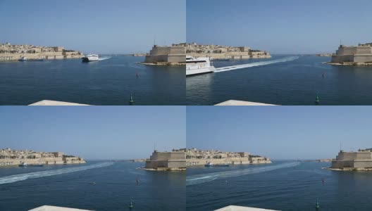 从圣安杰洛堡俯瞰地中海、瓦莱塔和马耳他岛。船帆的时间间隔。高清在线视频素材下载