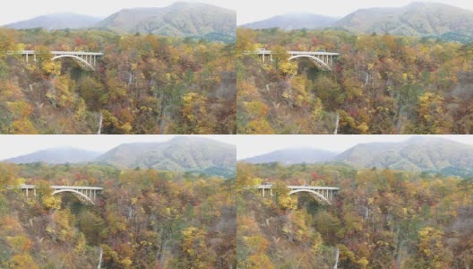 日本鸣子峡谷的秋色和漂亮的蓝色和云彩背景高清在线视频素材下载