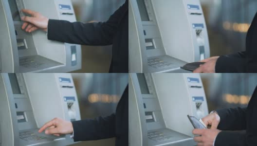 客户在ATM上输入密码接收俄罗斯卢布，银行服务高清在线视频素材下载