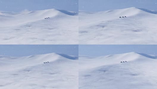 越野车在冰雪覆盖的北极沙漠中行驶高清在线视频素材下载