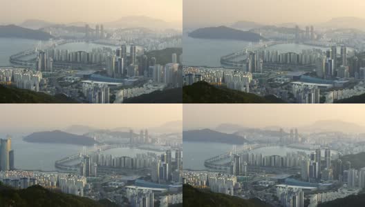韩国釜山。晨光下的市中心全景。4 k高清在线视频素材下载