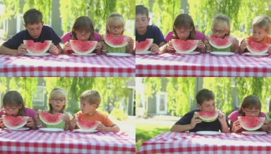孩子们在外面吃西瓜高清在线视频素材下载