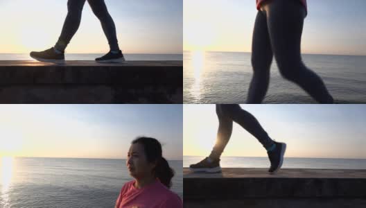 SLO MO美丽的年轻亚洲女子在沙滩上锻炼高清在线视频素材下载