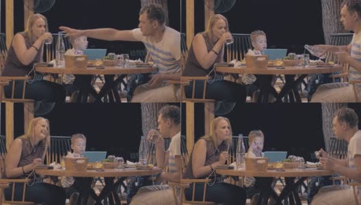 一家人在户外咖啡厅用餐高清在线视频素材下载