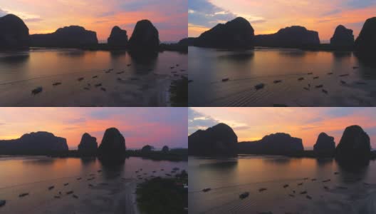 鸟瞰图拍摄美丽的风景和安达曼海日落，热带海滩海在泰国南部，亚洲高清在线视频素材下载