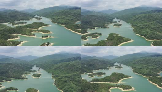 香港潭榄涌水塘上空鸟瞰图，夏季，白天高清在线视频素材下载