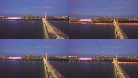 桥到城市与日落高清在线视频素材下载