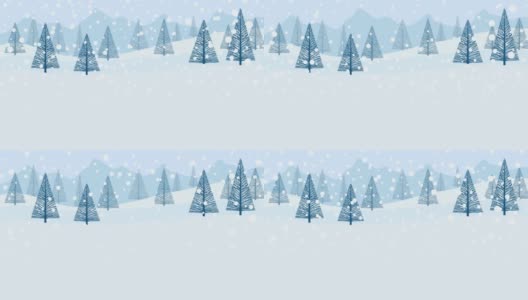 山上下雪了。雪花落在森林里。动画的冬季背景与复制空间。循环4 k镜头高清在线视频素材下载