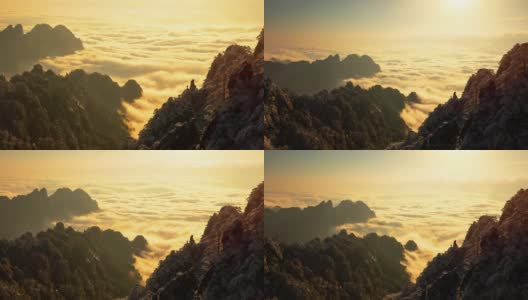 日出的时间流逝，在中国的黄山(黄山)俯瞰一片雾海高清在线视频素材下载