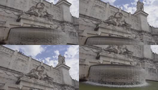 在罗马圣坛附近的丰塔纳戴尔阿德里亚蒂科。喷泉上缓慢流动的水高清在线视频素材下载
