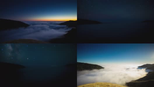 壮观的日落和星空以上的大雾层在大的时间流逝高清在线视频素材下载
