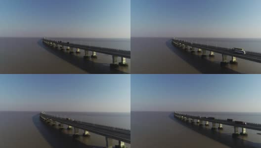 东海大桥上汽车的实时鸟瞰图高清在线视频素材下载