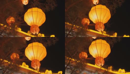 中国陕西西安，古城墙上挂着庆祝春节的灯笼高清在线视频素材下载