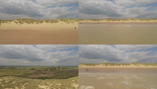 从广阔的Camber Sands景观无人机上升的视野高清在线视频素材下载