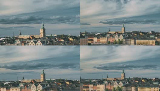 斯德哥尔摩,瑞典。有斯托基尔坎塔的古城风景天际线-大教堂或圣尼古拉斯教堂。斯德哥尔摩大教堂是老城格拉斯坦最古老的教堂高清在线视频素材下载