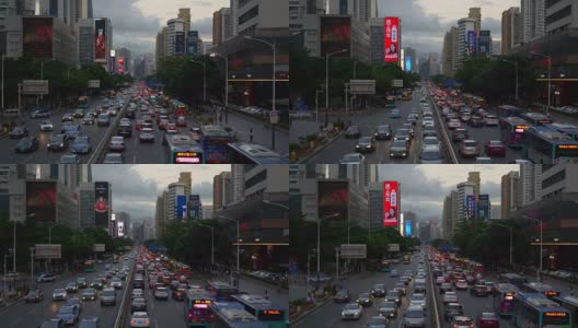 暮光深圳市区交通街道大桥全景4k中国高清在线视频素材下载