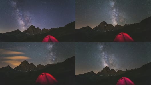 银河系的时间流逝在阿尔卑斯山上空旋转高清在线视频素材下载