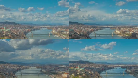 多瑙河，链条桥和布达城堡的布达佩斯城市景观- 4k全景视频高清在线视频素材下载