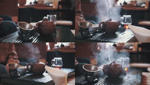 中国传统茶道放在茶几上，近距离，低调高清在线视频素材下载