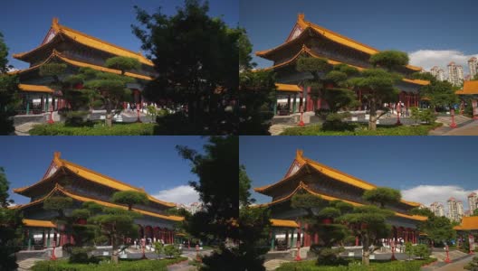 阳光明媚的一天，珠海城市公园寺庙前面慢镜头全景4k中国高清在线视频素材下载