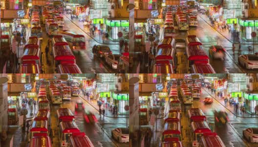 中国香港九龙旺角花园街市及夫人街市巴士总站夜间的时间图高清在线视频素材下载