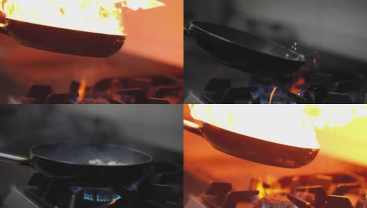 在厨房的煎锅里煎肉高清在线视频素材下载