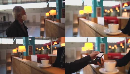 咖啡厅的非接触式支付高清在线视频素材下载