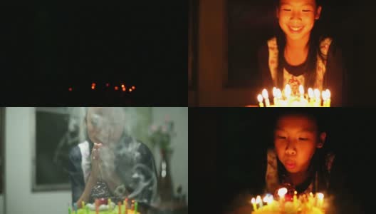 快乐的小女孩吹灭生日蜡烛高清在线视频素材下载