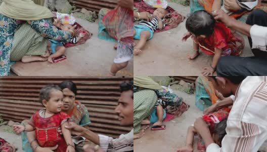 父亲打扮她的女儿在印度农村家庭高清在线视频素材下载