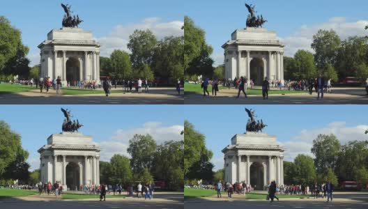 伦敦海德公园附近的惠灵顿拱门(4K/超高清到高清)高清在线视频素材下载