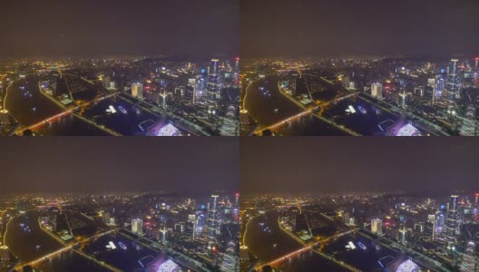 全景天际线，建筑物和交通在广州的晚上，实时。高清在线视频素材下载