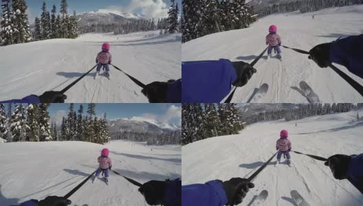 小女孩在学滑雪高清在线视频素材下载